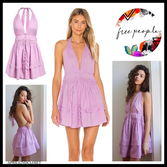 FREE PEOPLE BOHO FLOWY HALTER MINI DRESS A2C - Picture 16 of 16